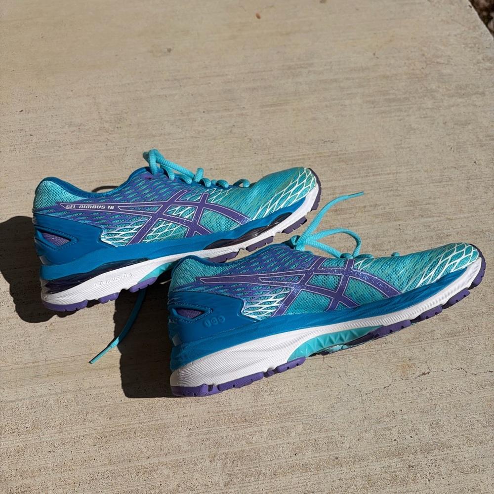 NEW ASICS Gel Nimbus 18 Methyl Blue/Purple/White Women's Running Shoe - Picture 6 of 6